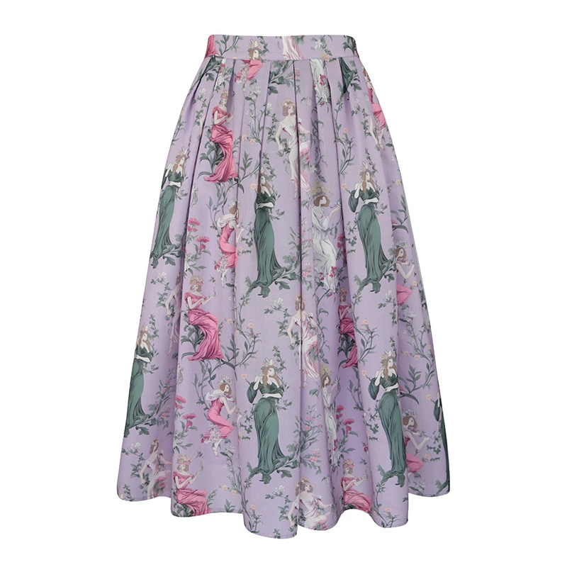JUNGLE ME紫色高腰A字半身裙复古中国风夏季气质中长款大摆