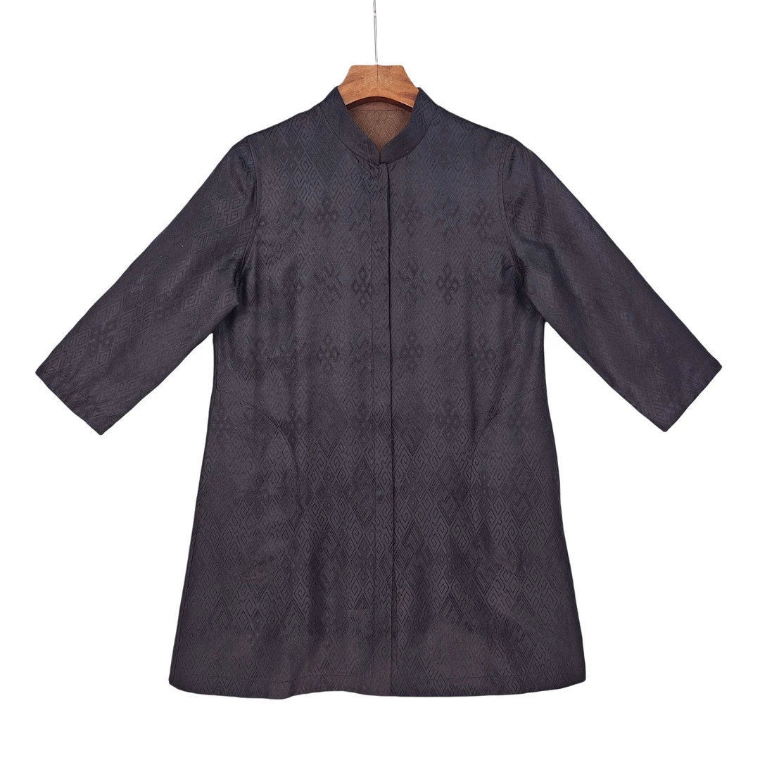 【静嘉】桑蚕丝新中式文艺复古国风秋款立领中长款风衣2436933