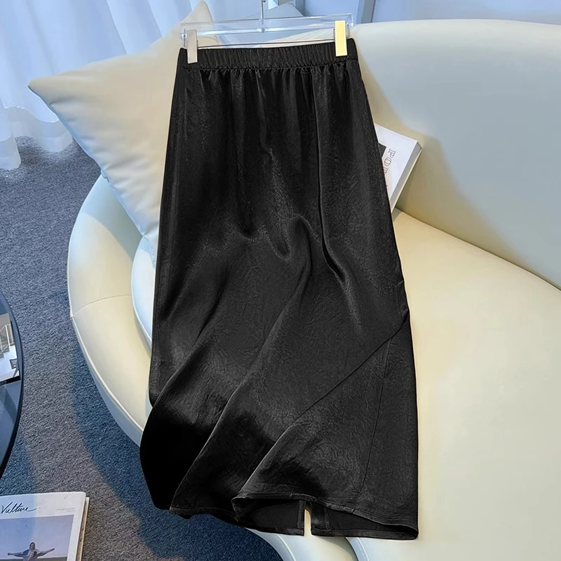 醋酸缎面半身裙女夏季薄款2025新款高级感中长款a字包臀裙月光裙