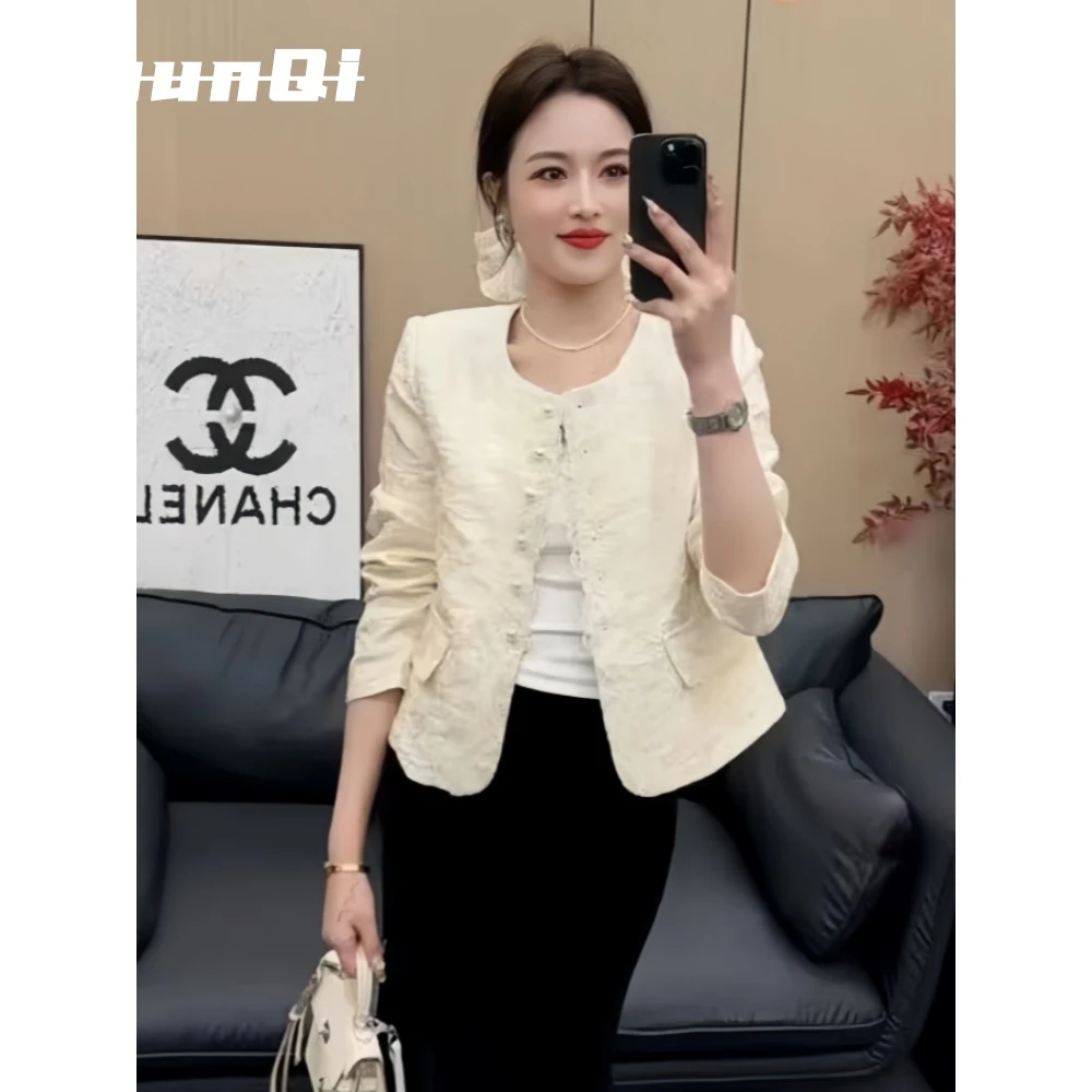 淳启小香风重工刺绣提花短款外套女新款高级感小个子洋气百搭上衣