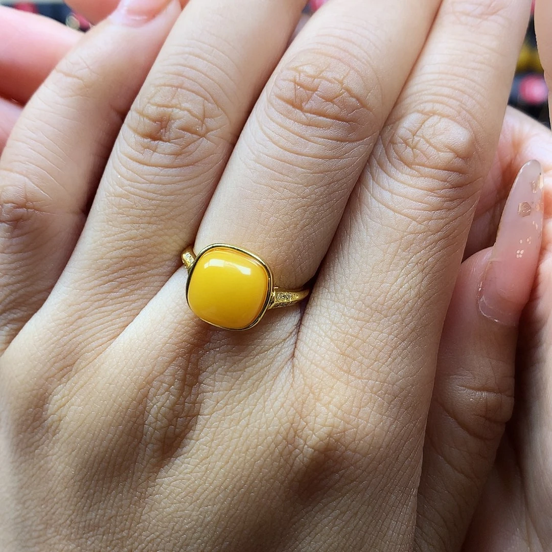 蜜蜡银S925镶嵌戒指戒指