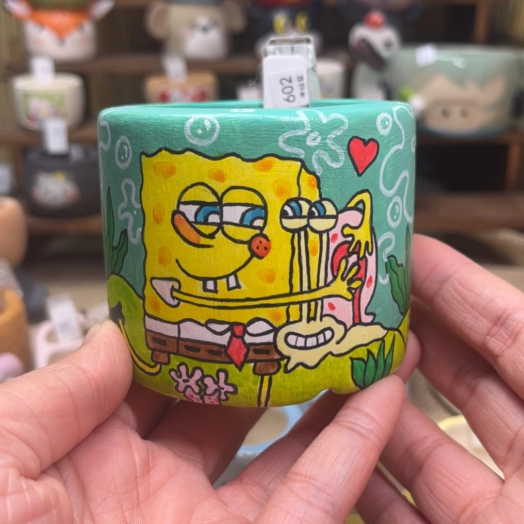 红陶602海绵宝宝手绘盆现货