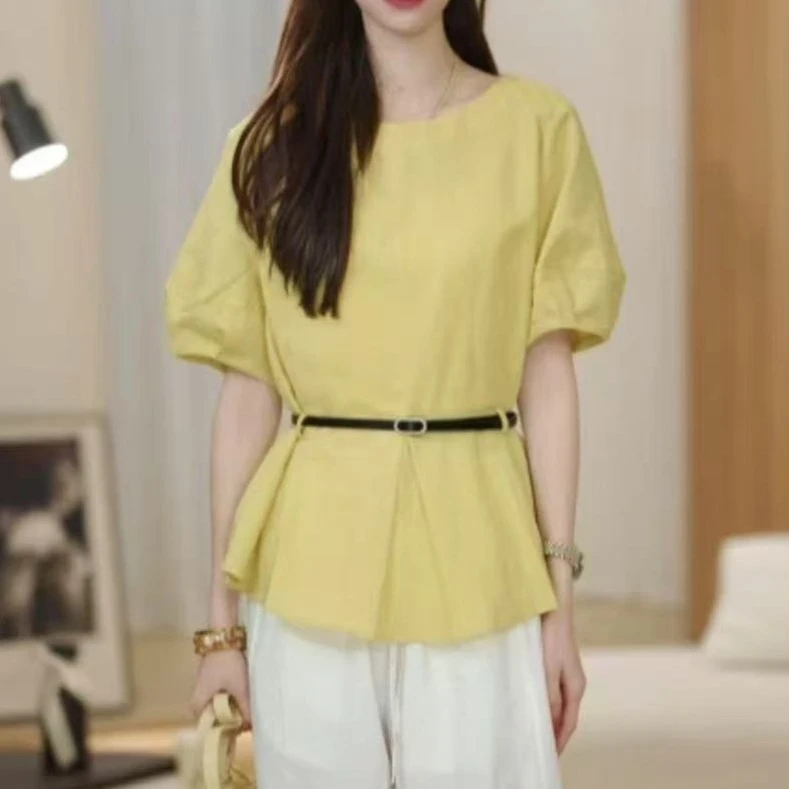 2025夏季新品休闲透气百搭去气质通勤衬衫收腰感短袖上衣时尚简约
