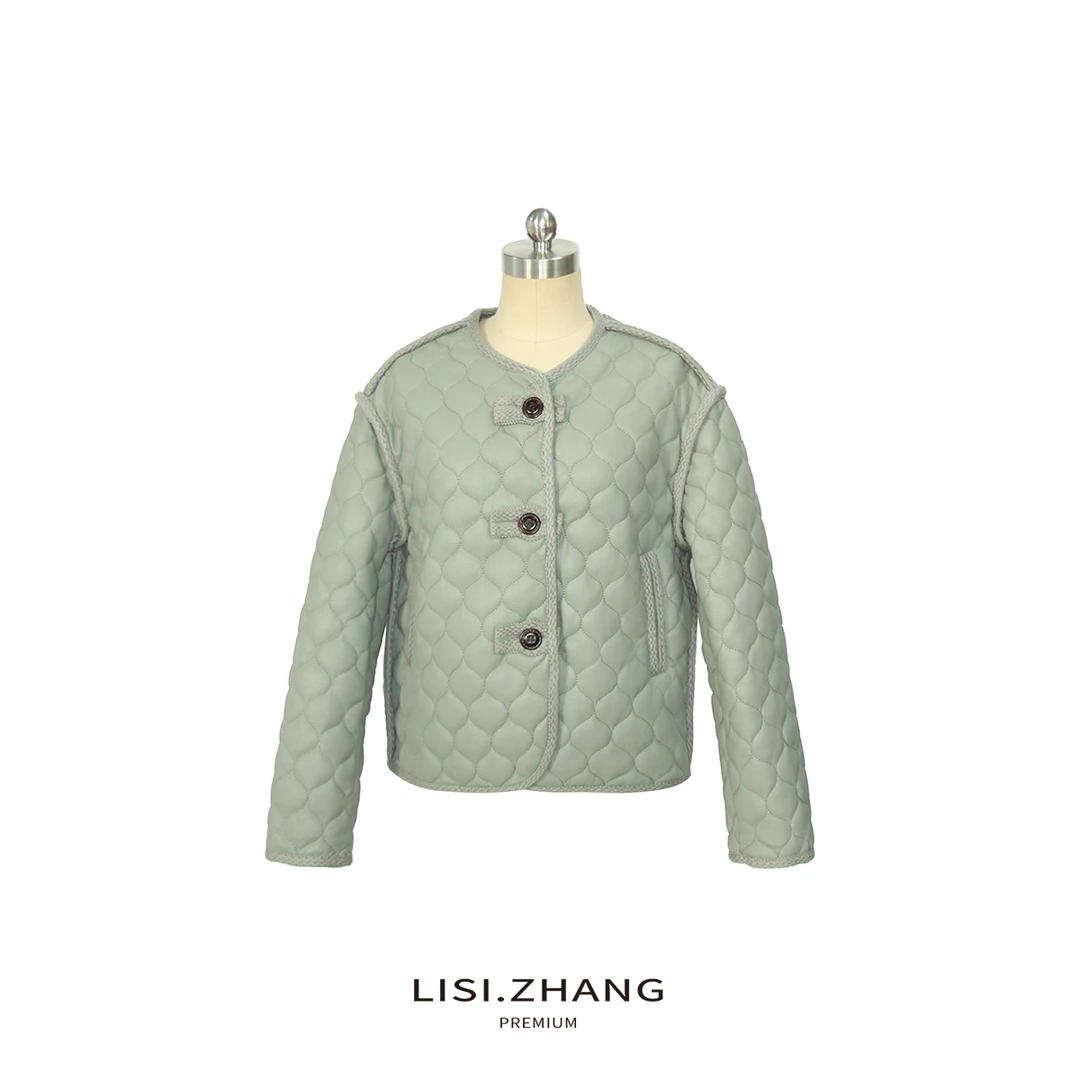 LISI.ZHANG--【裥棉皮短外套】减龄色小香风圆领短款加棉外套上衣