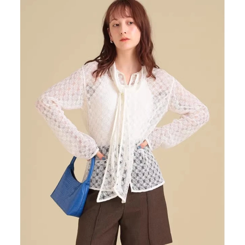 日单贵牌 长袖蝴蝶结领 日系蕾丝开衫上衣33D