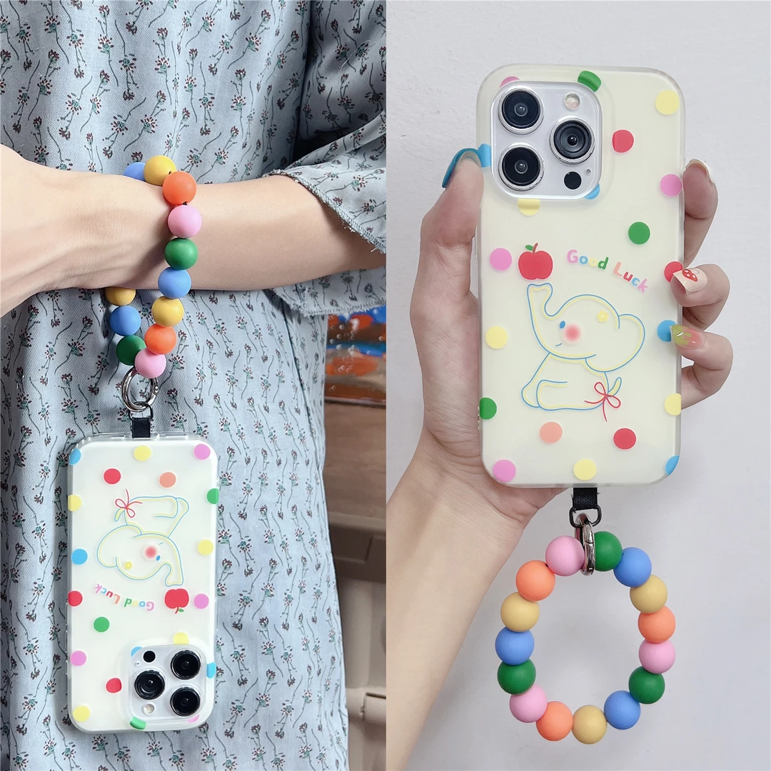 ins感趣味波点小象适用苹果14手拎16圆环iphone15promax手机壳13