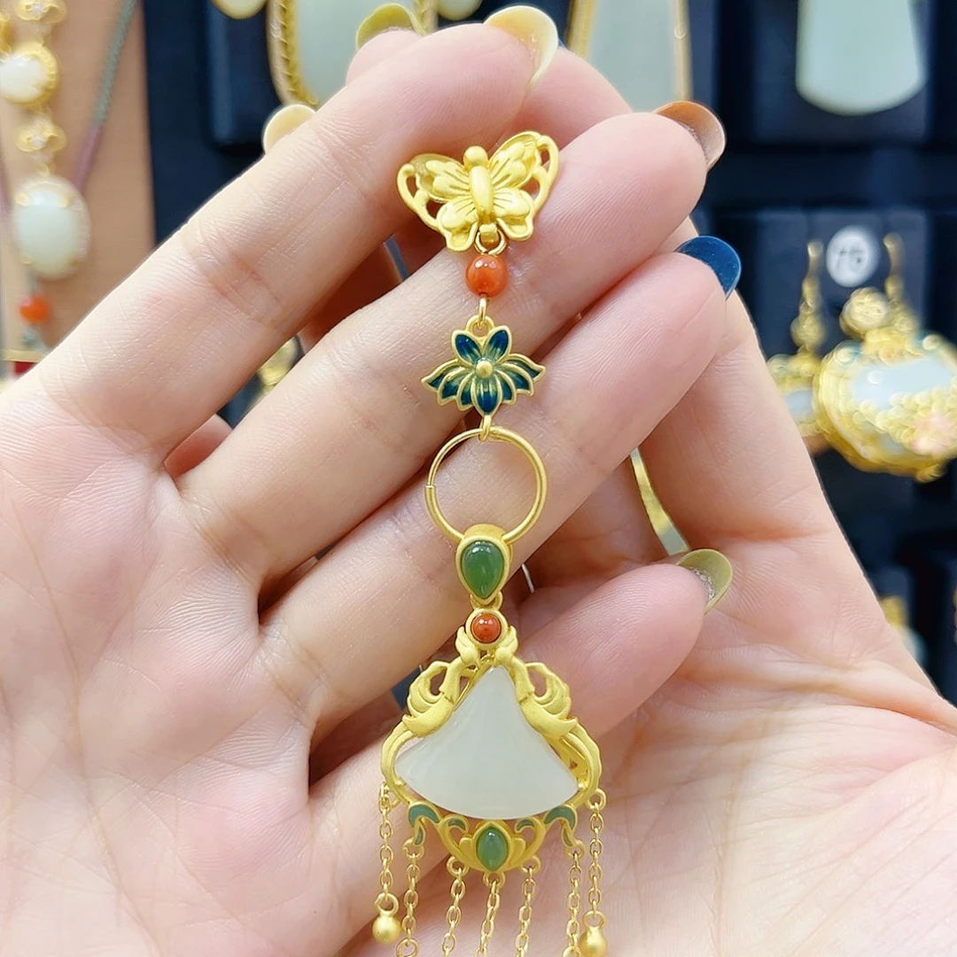 和田玉银S925镀金镶嵌颈饰