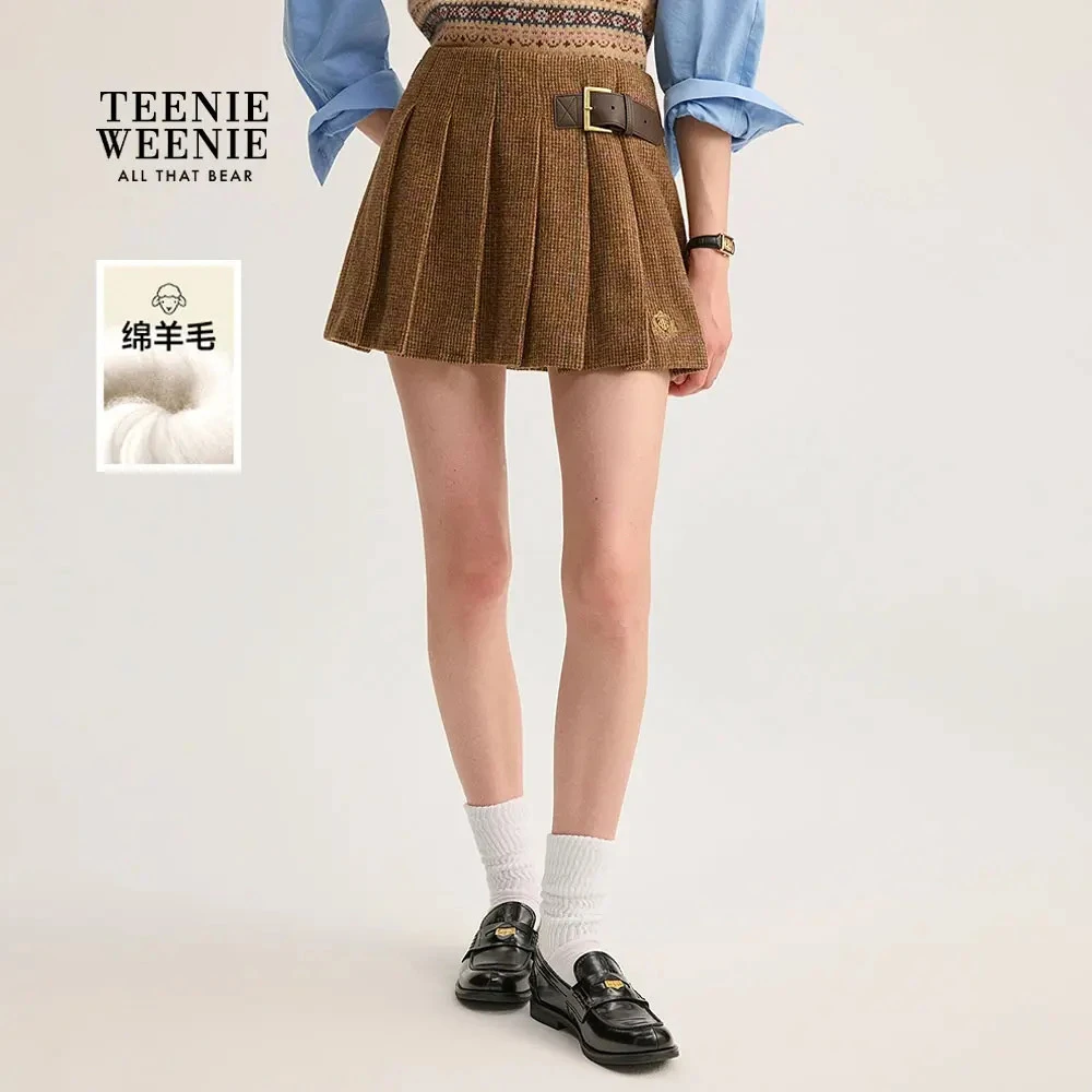 TeenieWeenie小熊女装半身裙25时髦格纹刺绣百褶半裙TTWH254902P