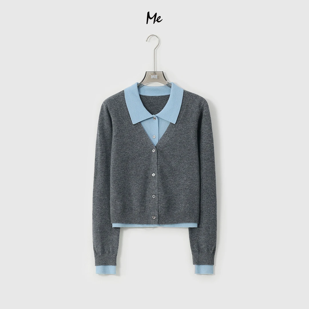 ME【MM100%绵羊毛不费力假两件】超细美利奴绵羊毛针织毛衣MESA3923