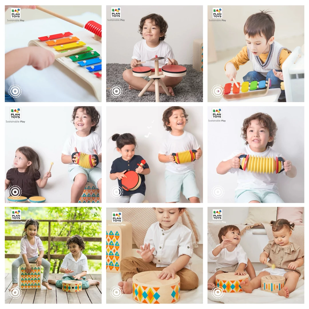 进口手风琴宝宝架子鼓非洲手鼓敲琴手拉敲打音乐启蒙玩具橡胶木制