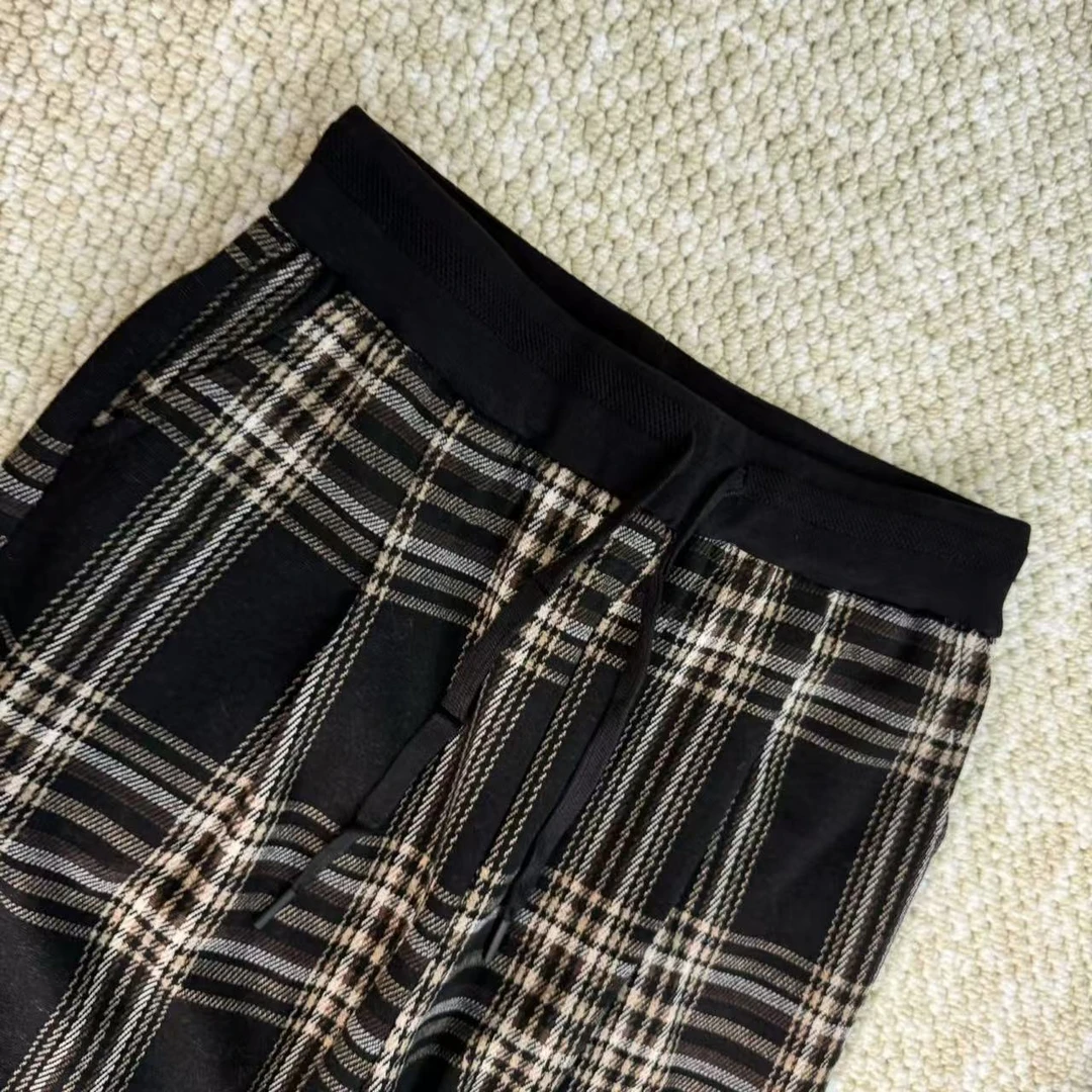 喜樂2024撞色格子休闲裤冬季时尚百搭休闲潮流宽松女士直筒阔腿裤