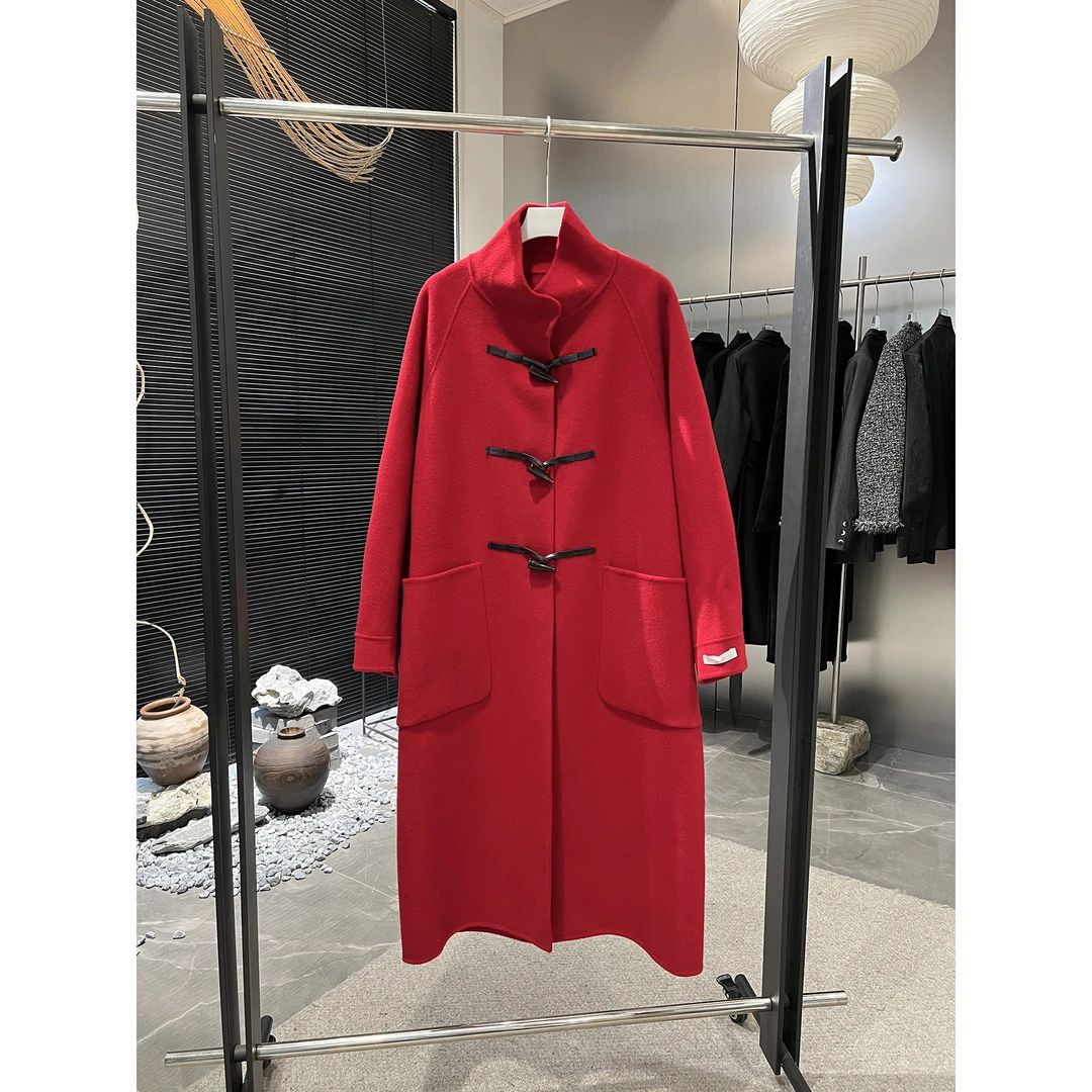 可立领可翻领 牛角扣红色大衣B615（清）
