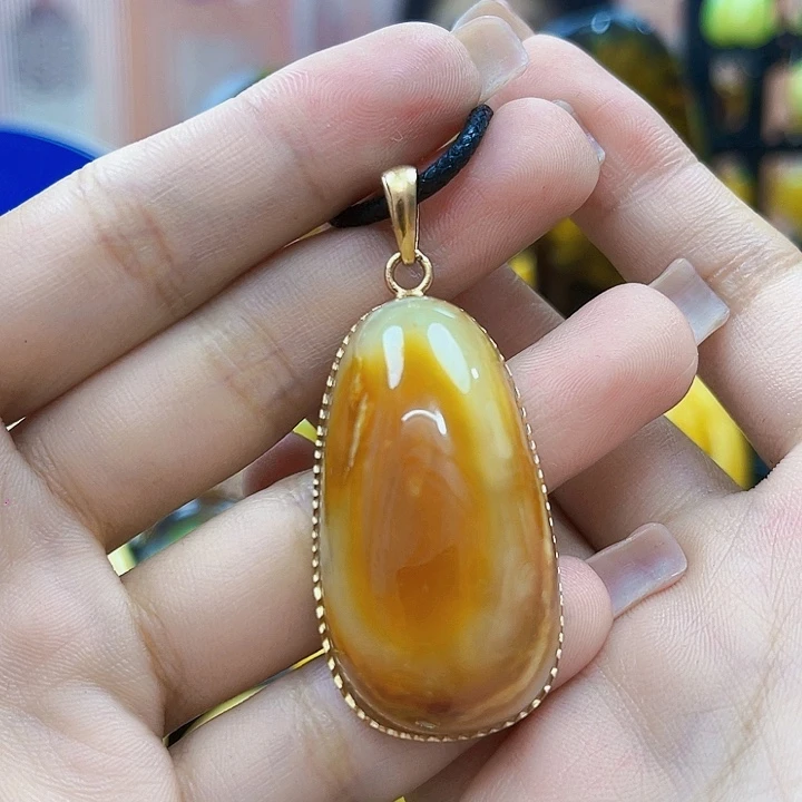 琥珀银S925镶嵌戒指吊坠