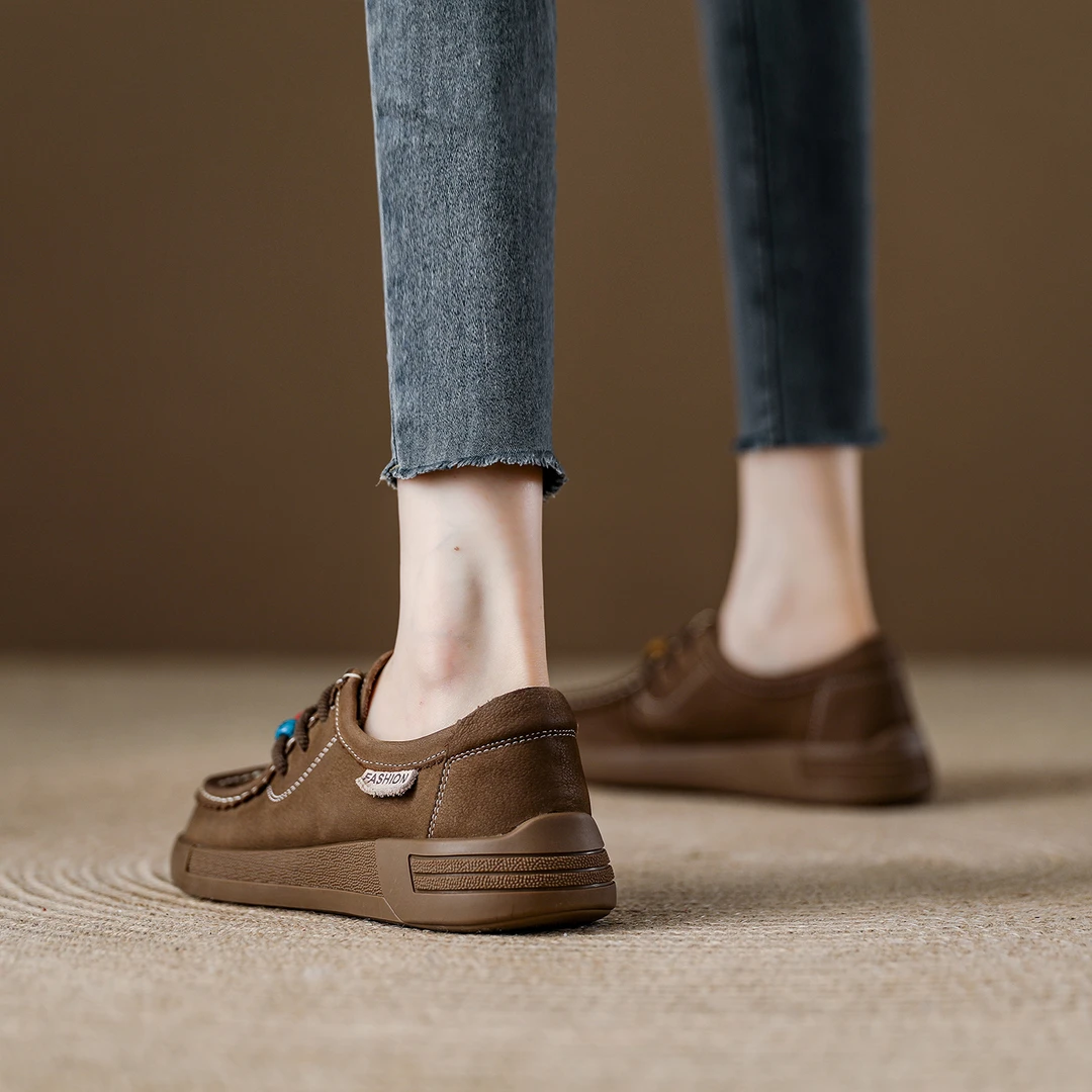 头层牛皮复古乐福鞋女2025秋季新款勃肯鞋子女厚底袋鼠鞋软底单鞋