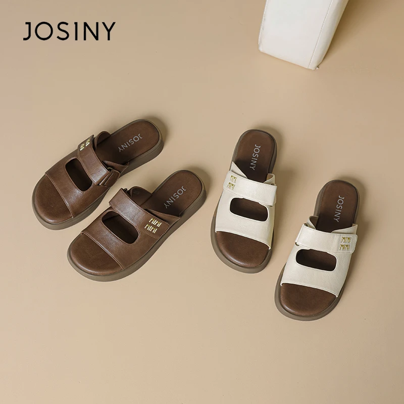 卓诗尼一字拖女2025夏季新款时尚百搭休闲舒适拼接低跟魔术贴拖鞋