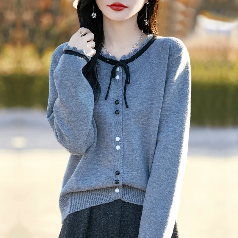 灰色打底衫女春装大码短款针织开衫宽松洋气时尚外搭春秋毛衣外套