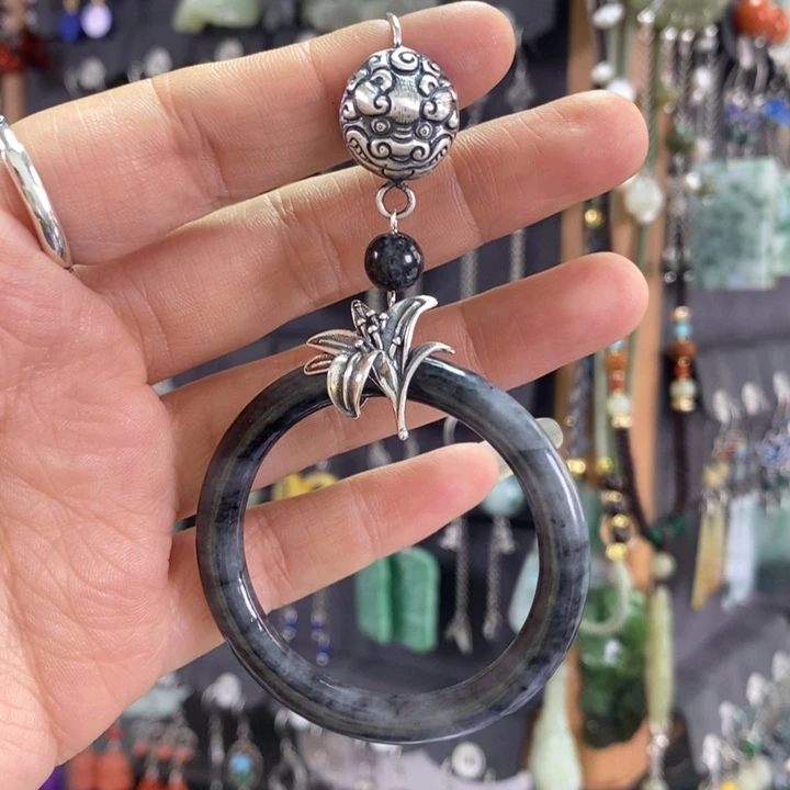 翡翠耳饰银S925镶嵌日**竹X34