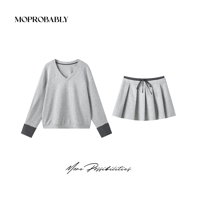 Moprobably李予诺「今日赴约」休闲百搭长袖卫衣短裙套装L5153001