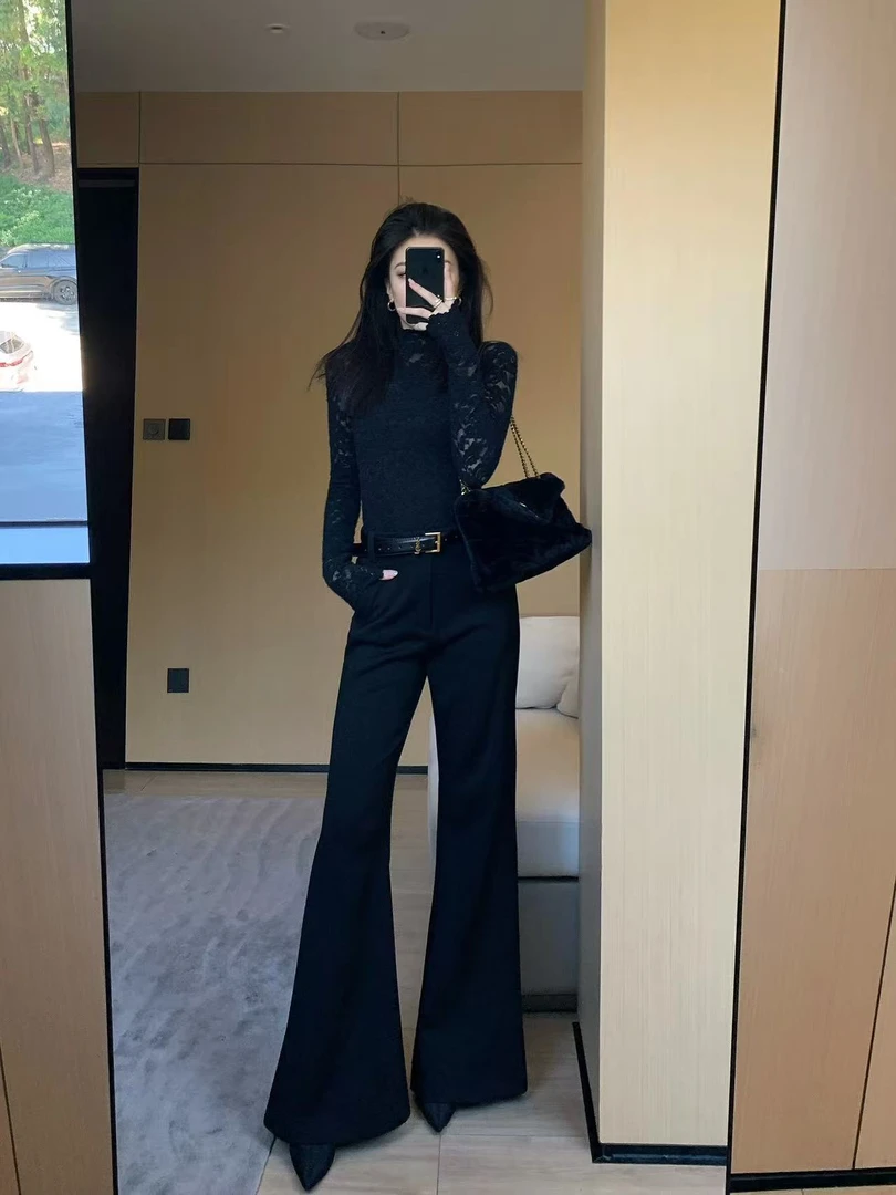 气质百搭微喇休闲裤2025新款高腰显瘦设计感直筒阔腿裤99961#