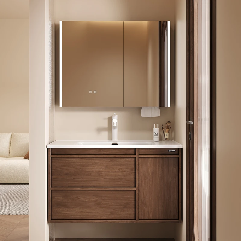 心海伽蓝4577款中古风骨骼线不锈钢美妆双抽屉浴室柜带龙头