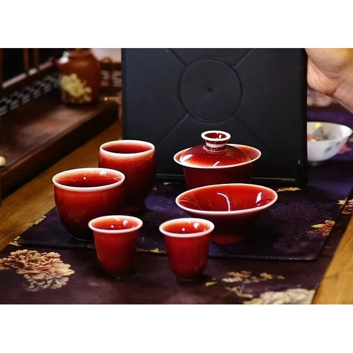 郎红盖碗套组（盖碗1/斗笠杯1/缸杯1/闻香杯2/圆融杯1）
