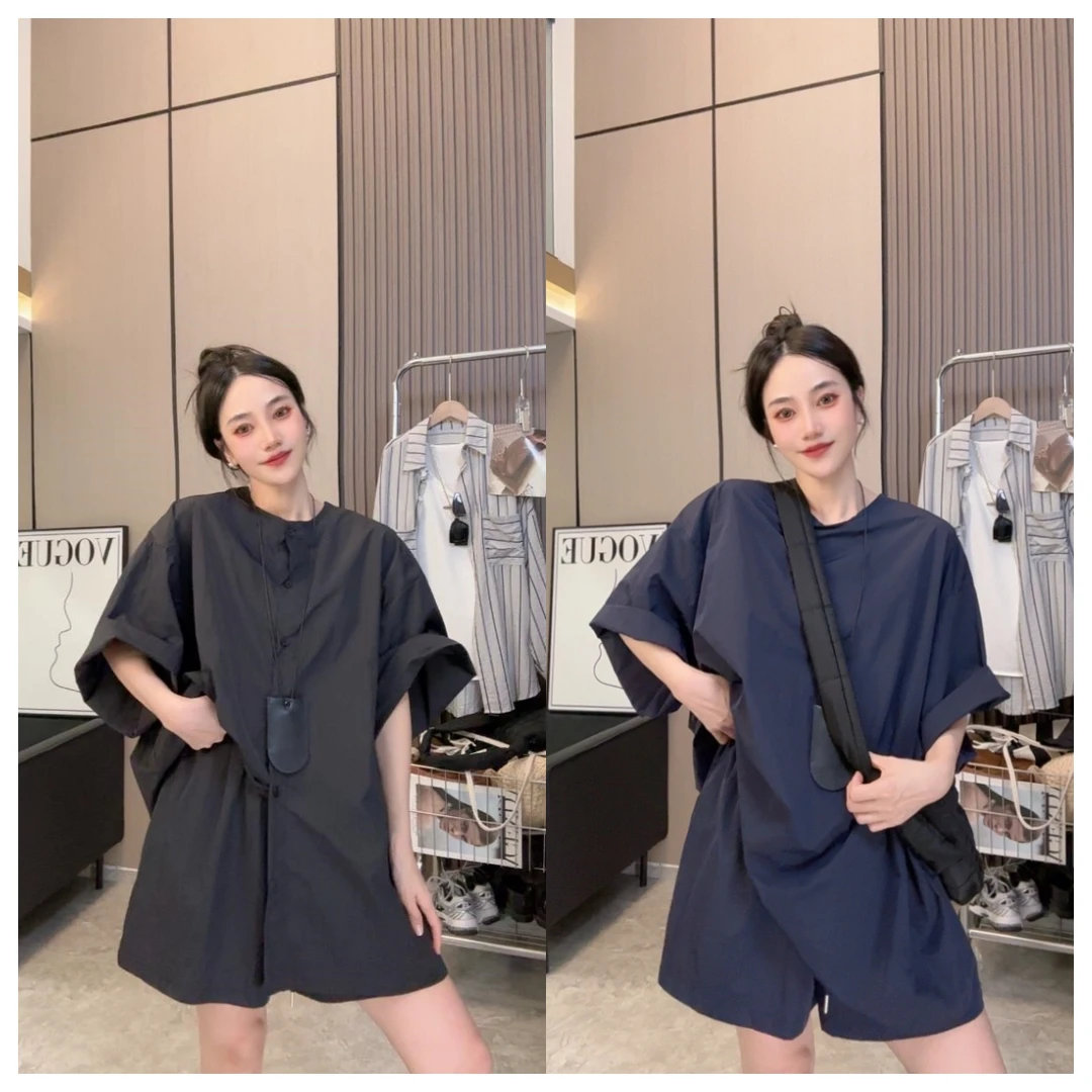 【后背排扣】夏上新~休闲设计感时尚百搭 两件套套装