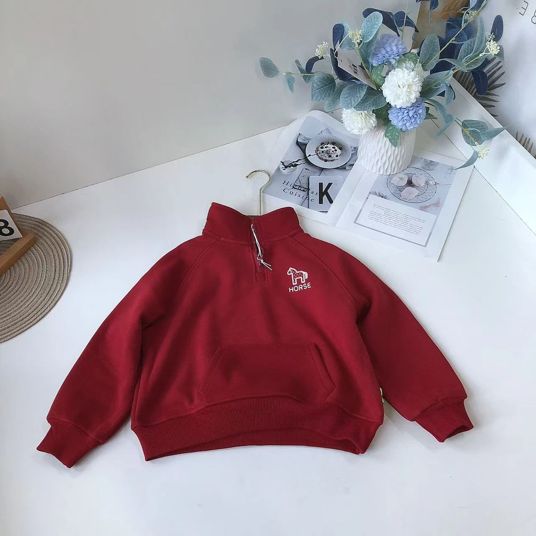 K05奇博年货儿童新款加绒卫衣（刺绣小马款）