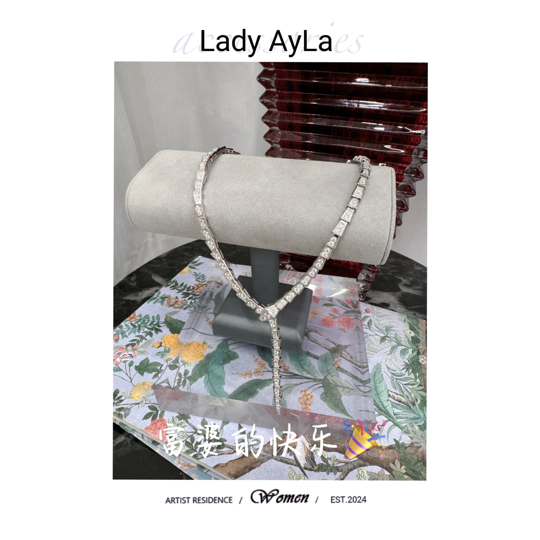 坠链均925银合成锆石 蛇骨重工轻奢时尚满镶项链AL9246