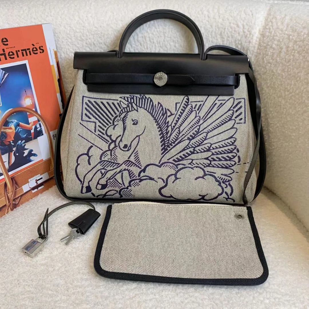 99新 Hermes/爱马仕 壹臻/限量蓝色拼黑飞马herbag31 94639804