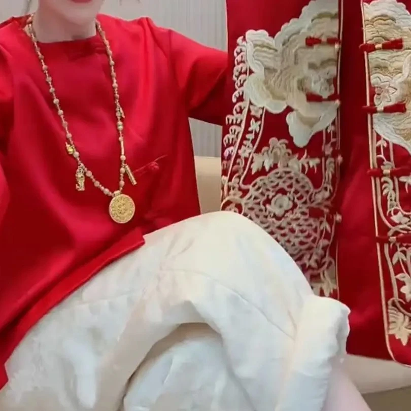 新中式国风打底衫+时尚休闲过年喜庆国风套装万针刺绣马甲