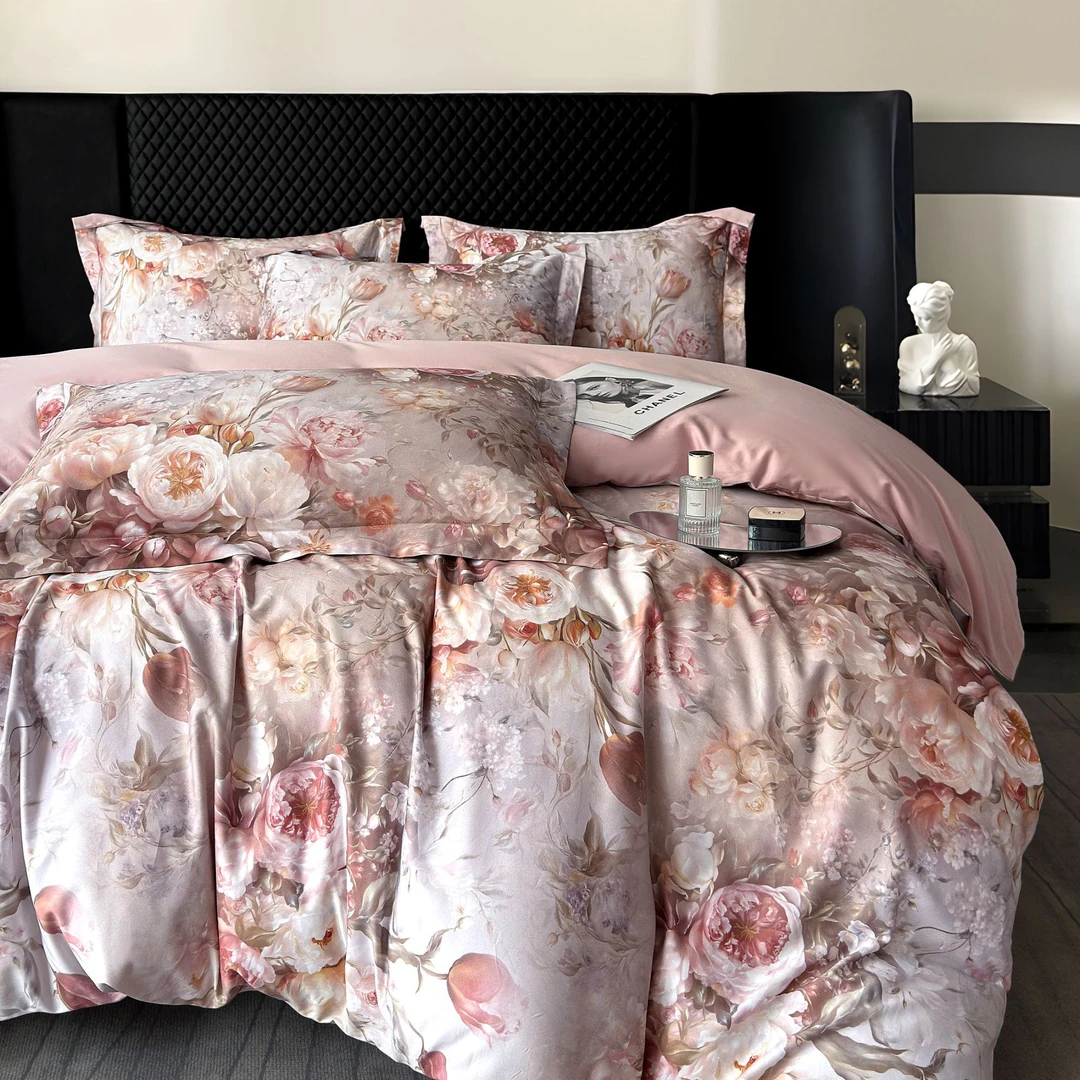 高奢高支高密JKS亲肤柔软纯棉印花zb四件套绮丽花韵