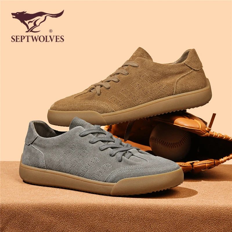 七匹狼正品男鞋秋季透气舒适真皮反绒皮男款软底德训鞋复古勃肯鞋