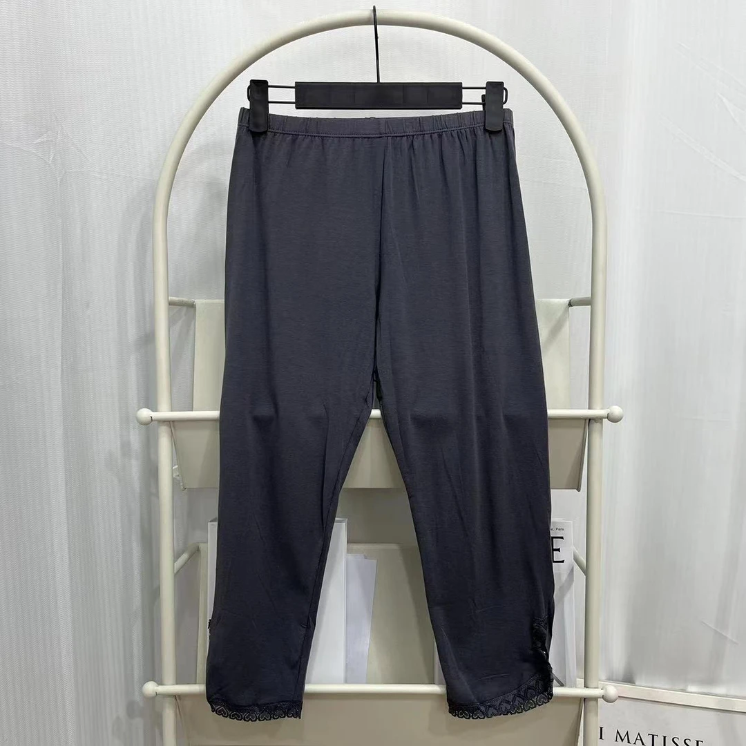 2552秋冬纯色松紧腰蕾丝拼接家居裤25009