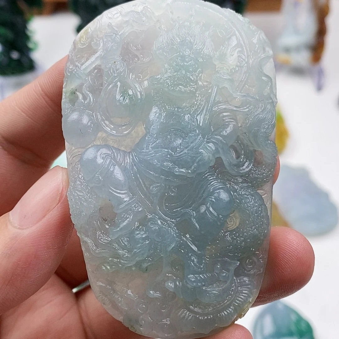 定制翡翠未镶嵌白财神（冰天空蓝）