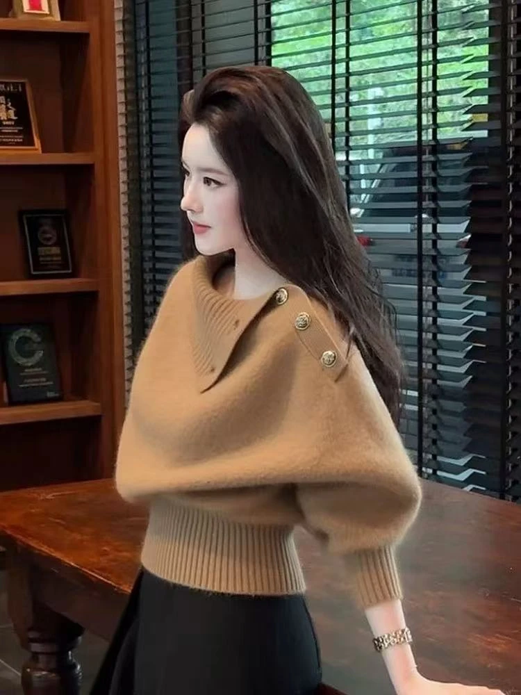 2025新款秋冬时尚轻熟气质淡人高知穿搭氛围感巨好看棕色针织上衣