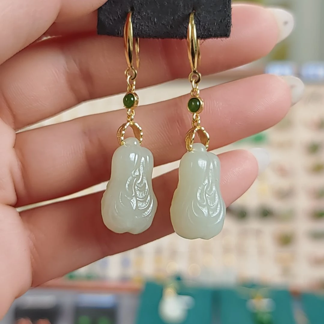 银S925镶嵌和田玉耳饰