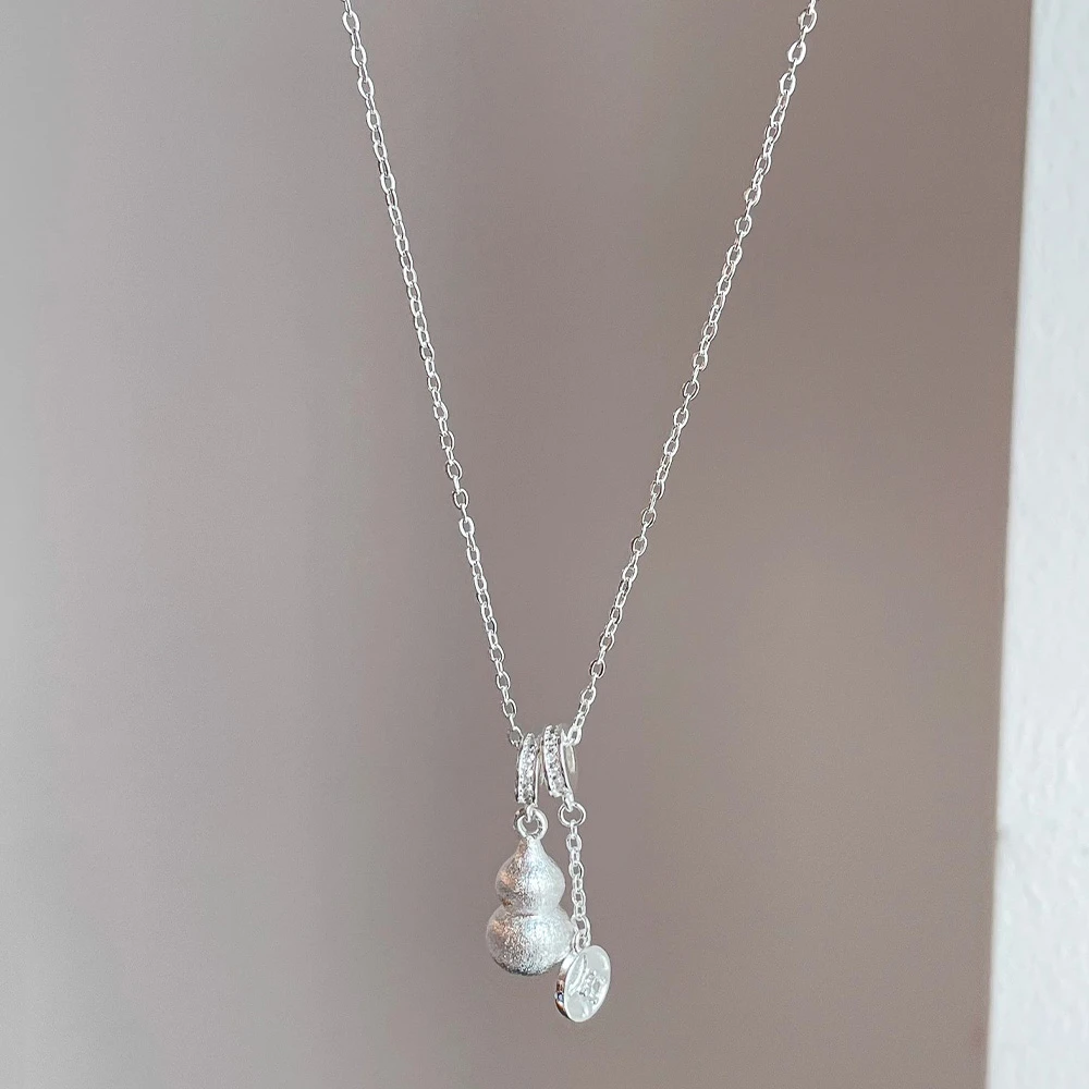铜合金项链 银拉丝工艺葫芦项链女挂铜钱币吊坠锁骨链精致颈链潮