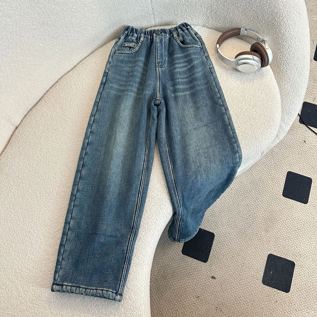 【新品现货】青少年时尚韩版百搭简约加绒加厚老爹牛仔裤HWD152