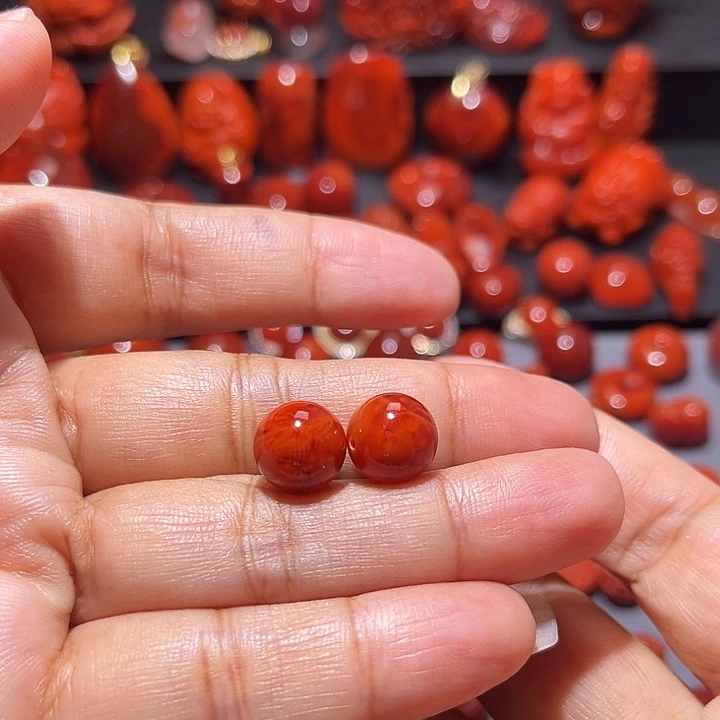 南红玛瑙未镶嵌配饰妖花火焰纹圆珠10.5mm