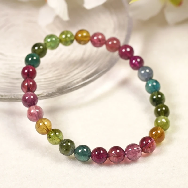 高品质天然老矿碧玺单圈手串6mm+（一物一证）多样性发一条