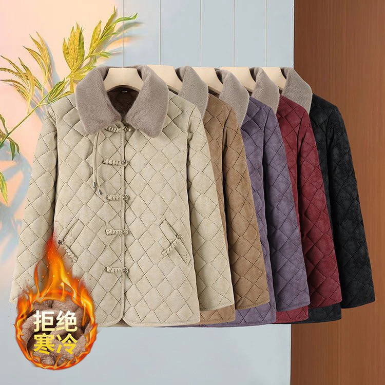 新国风妈妈冬装加绒加厚棉衣中老年秋冬保暖洋气棉袄外套气质