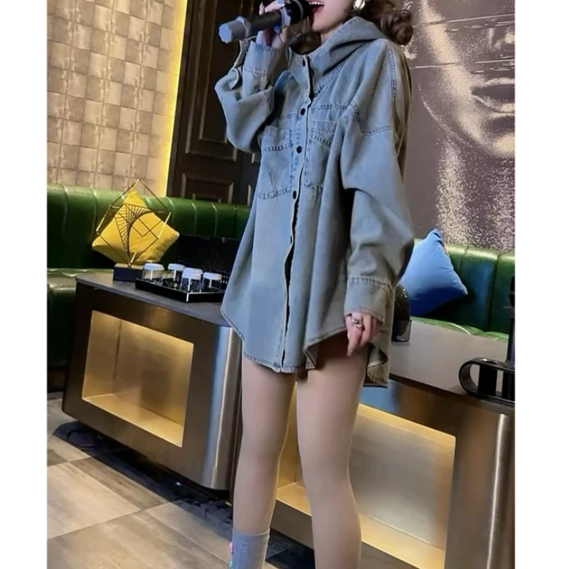 Aimeerosa/艾洛莎上衣大码女装2025春季新款女士宽松牛仔外套衬衫