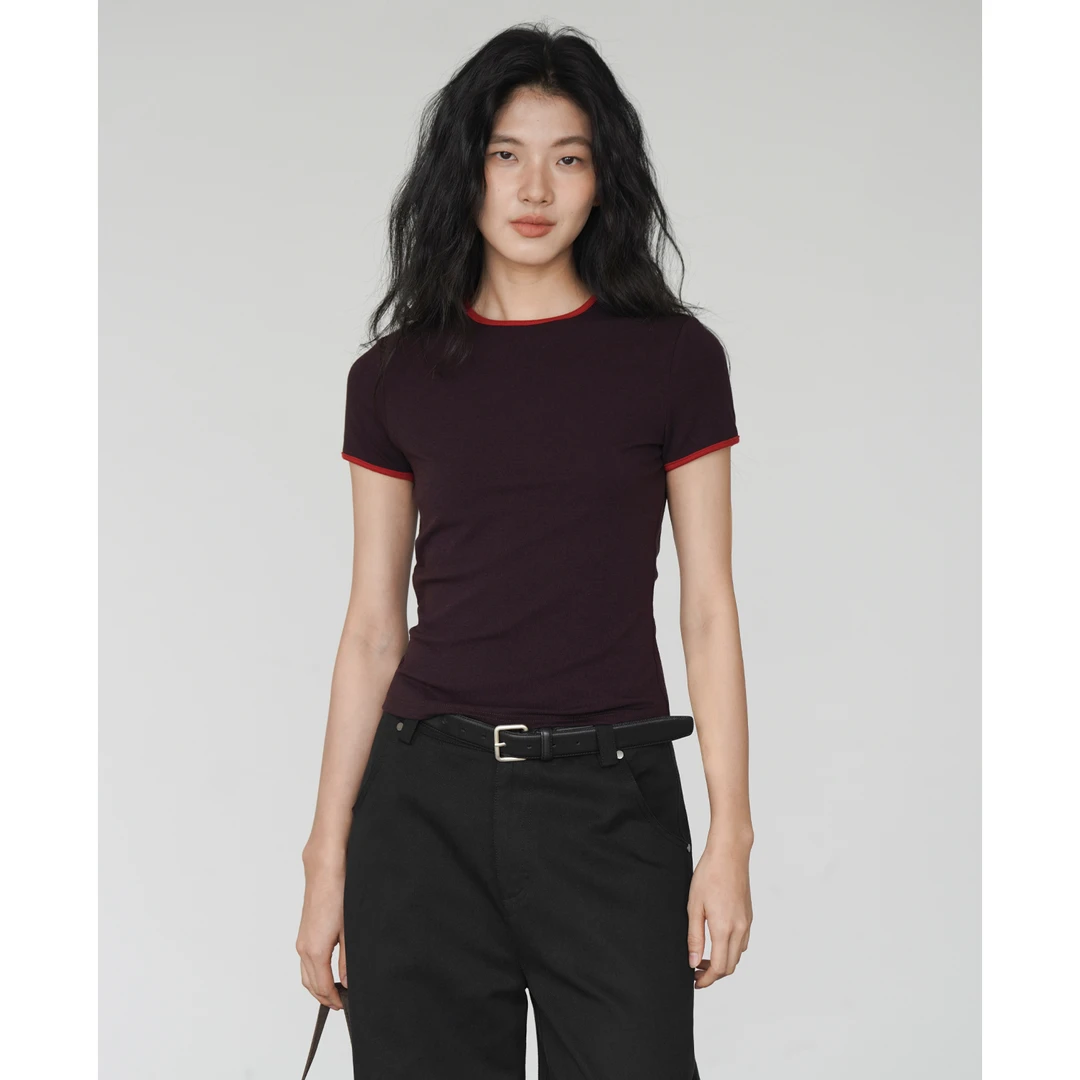 EIGHTHMONTH撞色修身显瘦短袖洋气T恤女AE111423