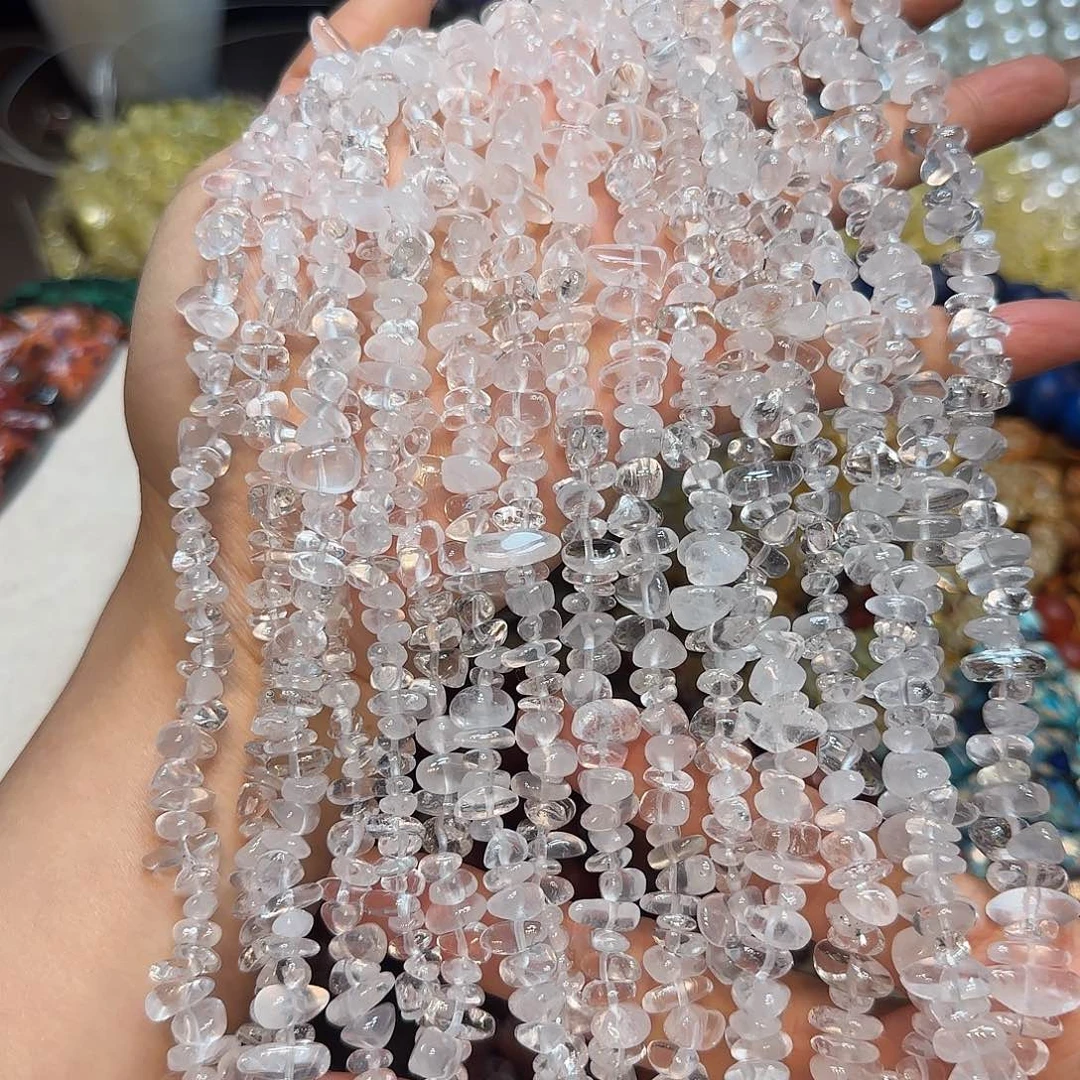 玛瑙/玉髓未镶嵌珠宝半成品天然白水晶中孔圆头绕手4圈