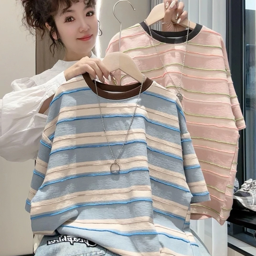 儿童韩版简约潮流条纹短袖上衣夏季时尚百搭休闲T恤