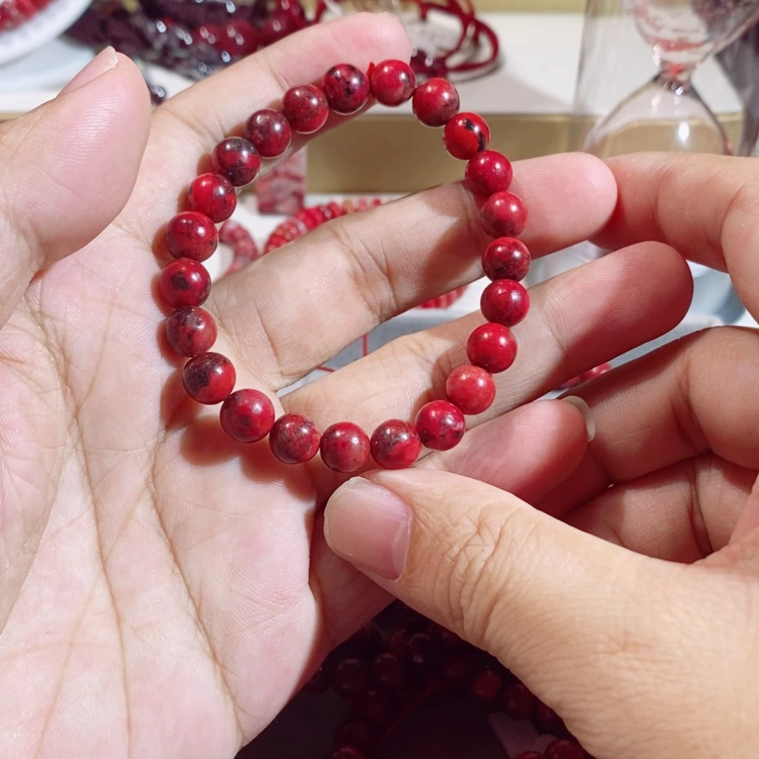 天然辰砂黑红玉化手串卡8