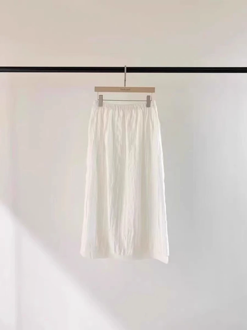 现货！韩国东大门the brunch2025夏新款松紧腰褶皱气质半身裙