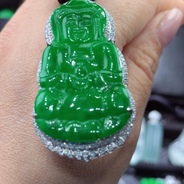 翡翠18K金镶嵌颈饰眉**初天然缅甸翡翠