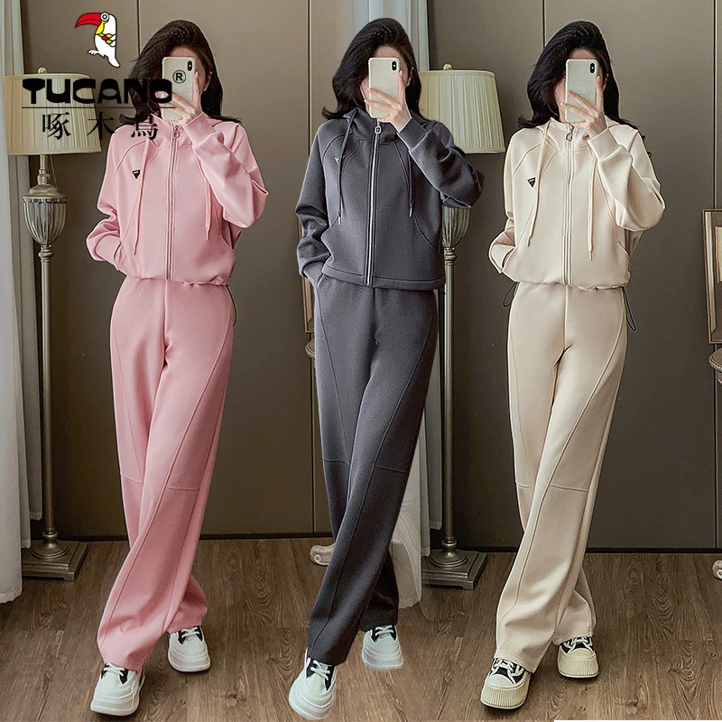 运动服套装女2025年新款春秋时髦洋气减龄连帽开衫显瘦卫衣两件套