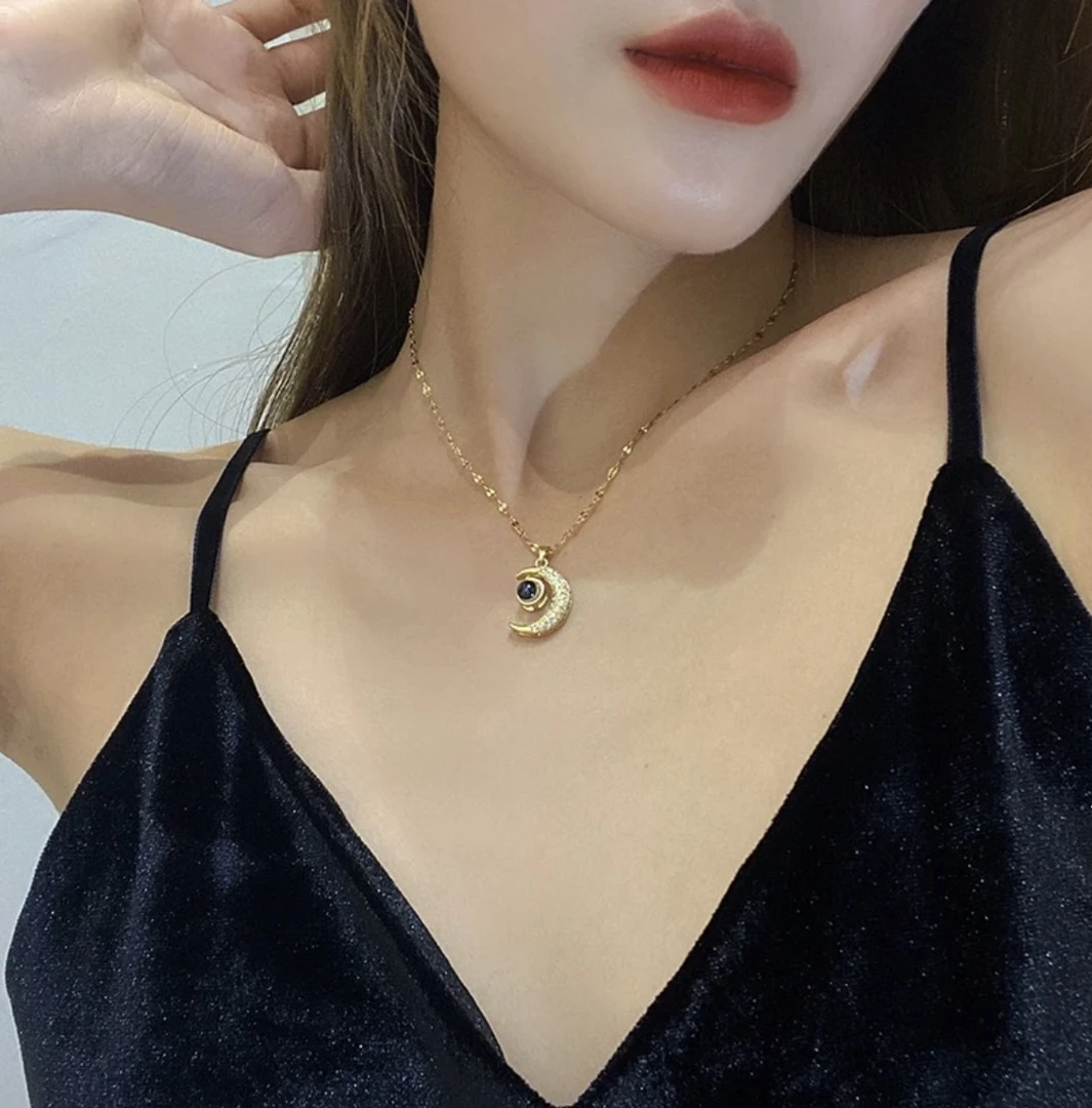 钛钢吊坠 5886 星月吊坠项链女韩版轻奢小众设计感时尚百搭气质